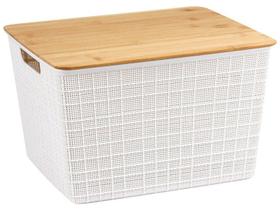 Caixa Organizadora com Tampa de Bambu 18l Oikos BRANCO