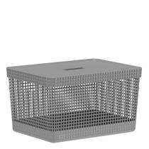 Caixa Organizadora com Tampa Grid OU Cinza 38X28X22CM