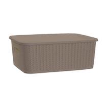 Caixa Organizadora com Tampa M Rattan Cinza Multisuso 12.5L