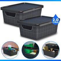 Caixa Organizadora Com Tampa Multiuso 2 Litros Juta Closet Armário Empilháveis - OFERTA
