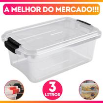 Caixa Organizadora Container 3 Litros Translúcido C/ Tampa e Trava