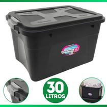 Caixa Organizadora Container 30 Litros C/ Tampa e Trava Preta