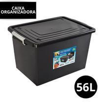Caixa Organizadora Container 56L C/ Tampa e Trava Grande Preta Armazenamento Brinquedo Lavanderia - Arqplast