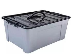 Caixa organizadora container cinza com tampa preta e trava lateral de 26l plasnew