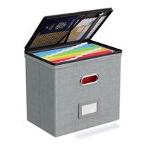 Caixa organizadora de arquivos Oterri 32x21x30cm com tampa e bolsos de malha
