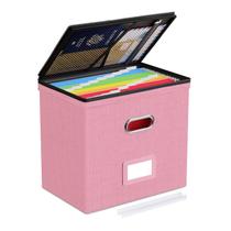 Caixa organizadora de arquivos Oterri Small Pink 32x21x30 cm com tampa