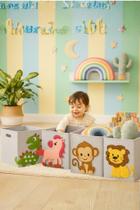 Caixa Organizadora De Brinquedos Infantil Dobrável 30x30cm Estampa Animais Dinossauro Leão Macaco Unicórnio Quarto Bebê