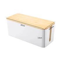 Caixa Organizadora De Cabos De Plástico De Bambu Com Tampa Para Fios, Carregadores E Gerenciamento