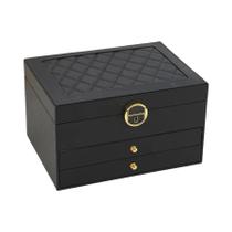 Caixa Organizadora De Joias Grande Em Couro Com Múltiplas Camadas Para Colares E Brincos Caixa Organizadora De Joias Grande Em Couro Com Múltiplas Camadas Para Colares E Brincos