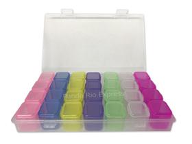 Caixa Organizadora De Plástico Com 28 Potes Coloridos Para Armazenar Strass Glitter Porta Objetos Caixa Organizadora De Plástico Com 28 Potes Coloridos Para Armazenar Strass Glitter Porta Objetos
