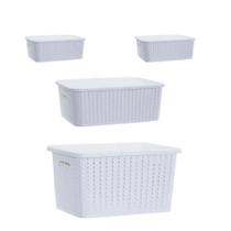 Caixa Organizadora de Plástico com Tampa Rattan Selecione Sua Cor 4 pcs Ruvolo