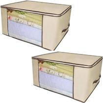 Caixa organizadora de roupa de cama organiz em tnt com tampa e visor 60x45x30cm 2un Caixa organizadora de roupa de cama organiz em tnt com tampa e visor 60x45x30cm 2un