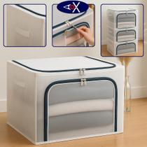Caixa Organizadora Dobrável Tecido com Zíper Visor Frontal para Roupas Armário Closet Caixa Organizadora Dobrável Tecido com Zíper Visor Frontal para Roupas Armário Closet