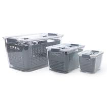 Caixa Organizadora em Plástico Incolor com Detalhes em Cinza 3 Peças Capacidade 1565ml 1Un - Cromus