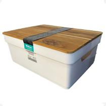 Caixa Organizadora Flat Com Tampa Teca Branca 10L 14x26x35