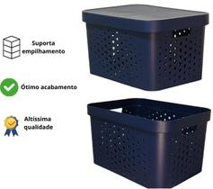 Caixa organizadora grande 17 litros azul petróleo qualidade resistente com tampa Caixa organizadora grande 17 litros azul petróleo qualidade resistente com tampa