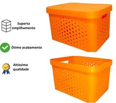 Caixa organizadora grande 17 litros laranja qualidade resistente com tampa Caixa organizadora grande 17 litros laranja qualidade resistente com tampa