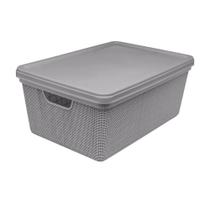 Caixa Organizadora Jaguar Juta 15 Litros Com Tampa Cor Cinza Retangular Para Prateleiras E Armários