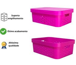 Caixa organizadora multiuso 11 litros qualidade resistente com tampa Pink