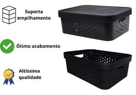 Caixa organizadora multiuso 11 litros qualidade resistente com tampa preto Caixa organizadora multiuso 11 litros qualidade resistente com tampa preto