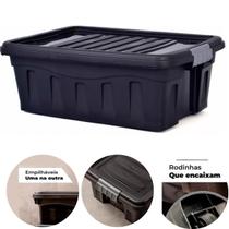 Caixa Organizadora Multiuso 31L Empilhável Trava e Rodizio
