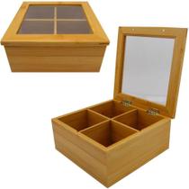Caixa organizadora multiuso de madeira com 4 divisorias + tampa 20x9cm - EMPORIENTE