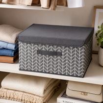 Caixa Organizadora Multiuso Dobrável Com Tampa Grande Roupas Acessórios Toalhas Lençóis Brinquedos Armário Closet 38x25x25cm