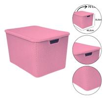 Caixa Organizadora Multiuso Empilhavel Rattan Cor Rosa 70L Caixa Organizadora Multiuso Empilhavel Rattan Cor Rosa 70L