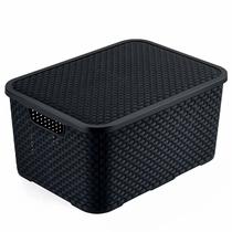 Caixa Organizadora Multiuso Micro Rattan 3,5L Com Tampa Removível E Pegadores Laterais