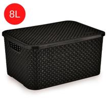 Caixa Organizadora Multiuso Rattan com Alças e Tampa cor Preta Média 8 Litros 32,3x22,5x14,8cm -