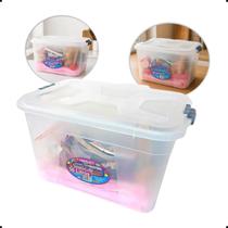 Caixa Organizadora Multiuso Transparente 56 Litros Grande Tampa Trava Resistente Portátil Casa