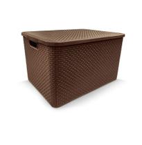 Caixa Organizadora Plástica C/ Tampa Caixa Rattan 40L Marrom - Arqplast