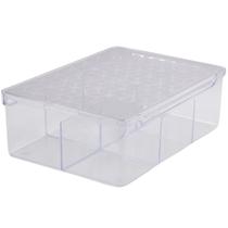 Caixa Organizadora Plástica Multiúso Transparente C/ Tampa Divisórias Internas P/ Chá Cápsula Condimento Gaveta Armário