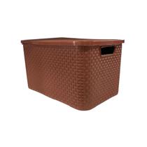 Caixa Organizadora Plástica Rattan 7 Litros Marrom Com Tampa
