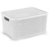 Caixa Organizadora Plástica Rattan com Tampa 16L Multiuso Branco Nitron Plast Caixa Organizadora Plástica Rattan com Tampa 16L Multiuso Branco Nitron Plast