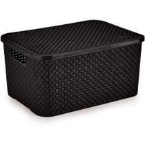 Caixa Organizadora Plástica Rattan com Tampa 16L Multiuso Preto Nitron Plast