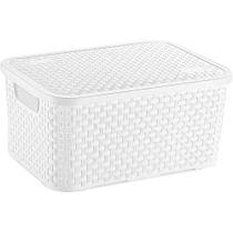 Caixa Organizadora Plástica Rattan com Tampa 8L Multiuso Branca Nitron Plast