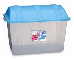 Caixa Organizadora Plastica Transparente 43 L Tampa Azul - Usual Utilidades