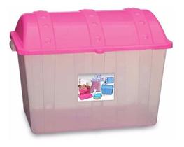 Caixa Organizadora Plastica Transparente 43 L Tampa Rosa - Usual Utilidades