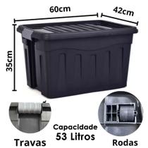 Caixa Organizadora Plástico Preta 53L com Trava e Roda