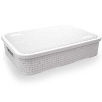 Caixa Organizadora Plástico Rattan 38Cm Baixa Grande Branca Caixa Organizadora Plástico Rattan 38Cm Baixa Grande Branca