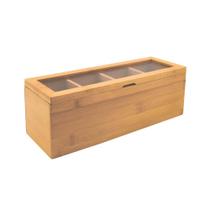 Caixa Organizadora Porta Chá Bambu Tampa Acrílico 27cm x 9cm