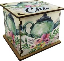 Caixa Organizadora Porta Chá Decoração Bule de Chá 10x10x8 cm MDF - GIROLA DECOR