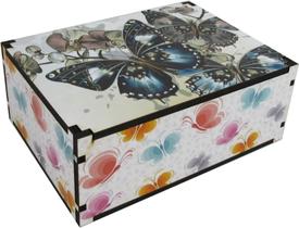 Caixa Organizadora Porta Objetos Presente Decoração Borboletas Coloridas 23x17x9 cm MDF