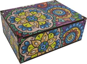 Caixa Organizadora Porta Objetos Presente Decoração Mandala Colorida 23x17x9 cm MDF
