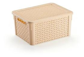 Caixa organizadora rattan 16 litros com tampa bege giotto