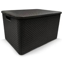 Caixa Organizadora Rattan Cesto Multiuso Decorativo Com tampa 20 Litros Preta Arqplast