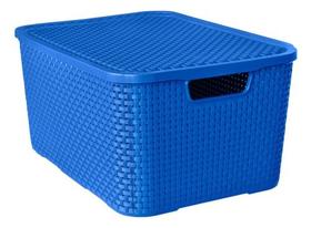Caixa Organizadora Rattan com Tampa 20 Litros Azul Arqplast