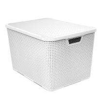 Caixa Organizadora Rattan com Tampa 40 Litros Branco Arqplast