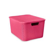 Caixa Organizadora Rattan com Tampa 40 Litros Rosa Arqplast
